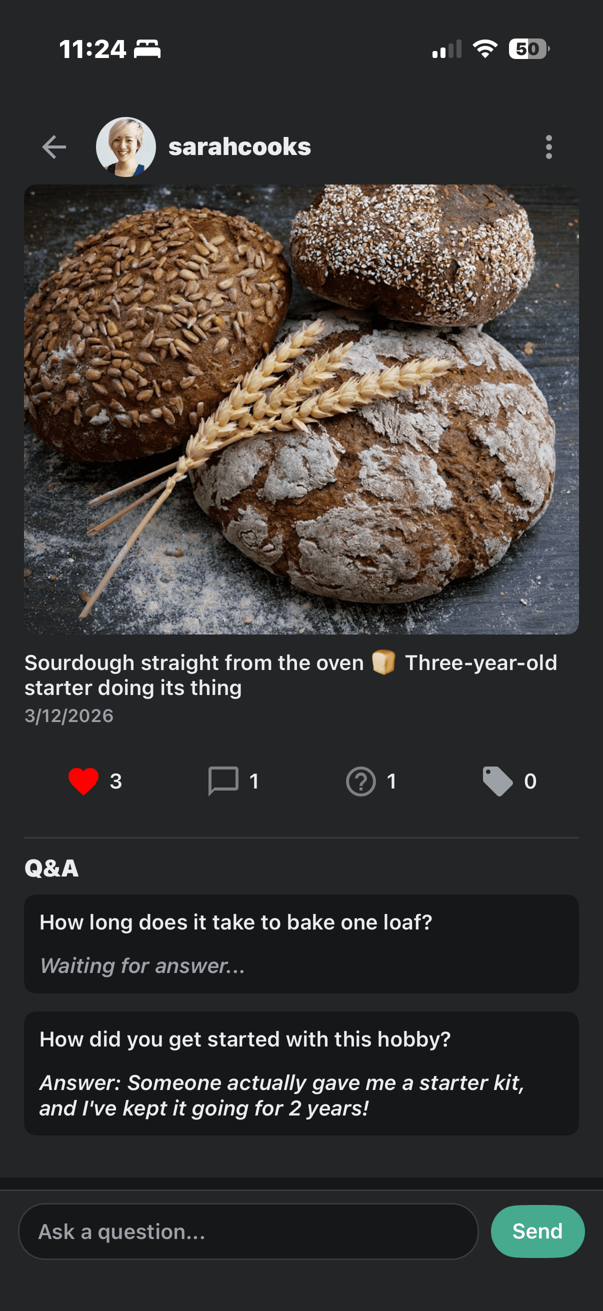 Dabbler Q&A screen with prompts and responses.